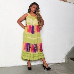 Vintage Green and Purple Maxi Dress, Free size